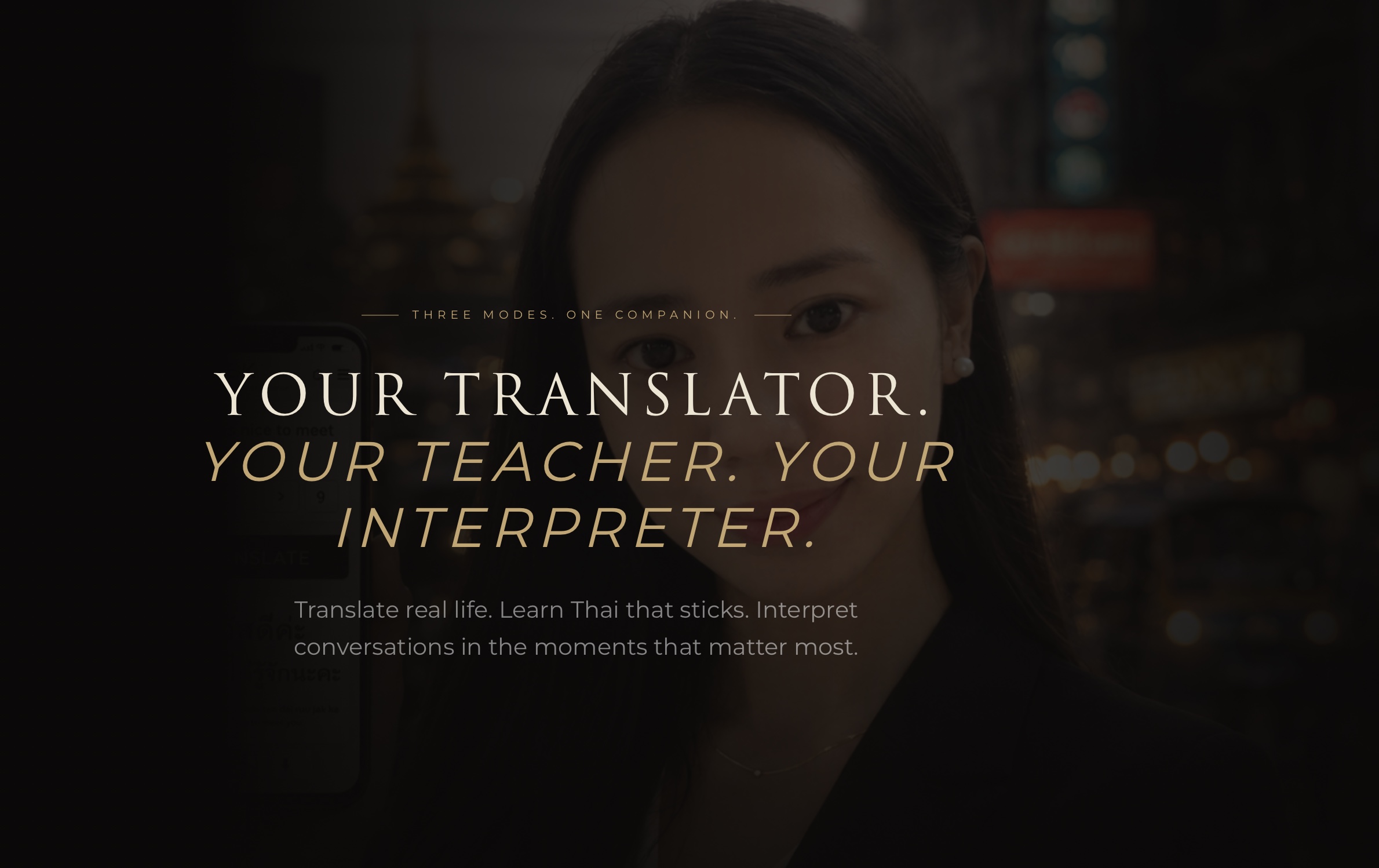 Thai woman with phone — Your Translator. Your Teacher. Your Interpreter.
